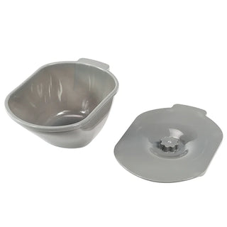 Grey commode bucket with lid and handles supplied with the Journey 33320 SoftSecure Uplift Commode