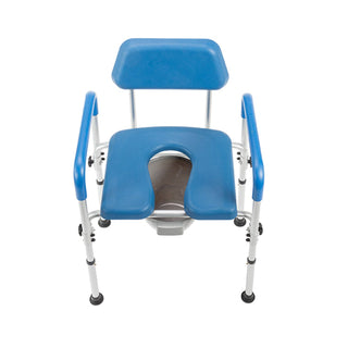 Journey 33321 SoftSecure commode chair viewed from the side with the bucket fitted under the seat