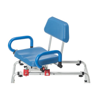 Close view of the swivelled seat and support bars on the Journey 33322 SoftSecure transfer bench