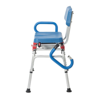 Side view of the Journey 33322 SoftSecure transfer bench with the armrest folded down