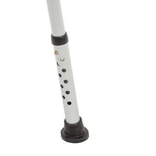Close view of an adjustable leg with height holes and rubber tip on the Journey 33322 SoftSecure transfer bench