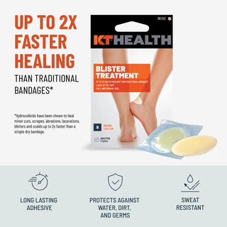 KT Health infographic on how the hydrocolloid Blister Treatment Patch works