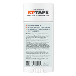 Back panel of the large KT Health Chafe Safe anti-friction balm carton