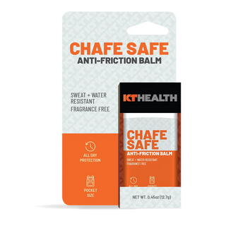 Retail carton render of the pocket-size KT Health Chafe Safe anti-friction balm