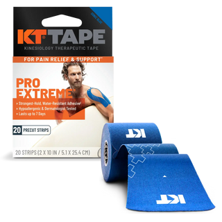 KT Tape Pro Extreme kinesiology tape in Sonic Blue with its retail box and tape roll
