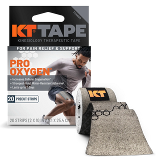 KT Tape Pro Oxygen kinesiology tape box shown beside a roll of the Titanium tape