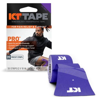 KT Tape Pro Epic Purple box and roll of precut kinesiology tape