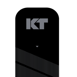 Close-up of a KT Tape Pro Jet Black precut strip with the heat-stamped logo