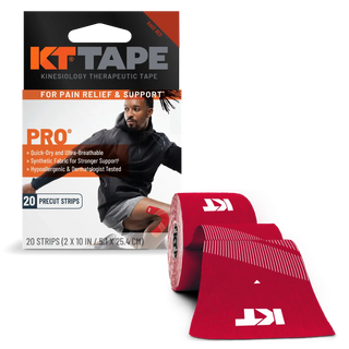 KT Tape Pro Rage Red box and roll of precut kinesiology tape