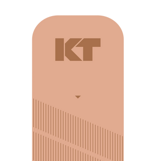 Close-up of a KT Tape Pro Stealth Beige precut strip with the heat-stamped logo