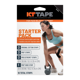 Front panel of the KT Tape Starter Pack kinesiology tape kit box