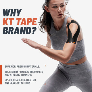 KT Tape brand graphic covering the cotton kinesiology tape range