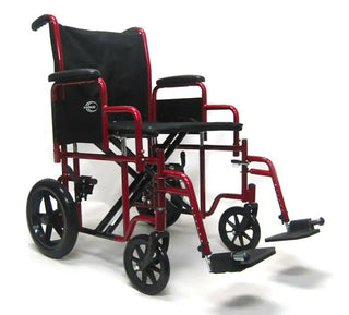 Karman T-92XW Heavy Duty Transport Wheelchair 20"-22" Burgundy Removable Arms