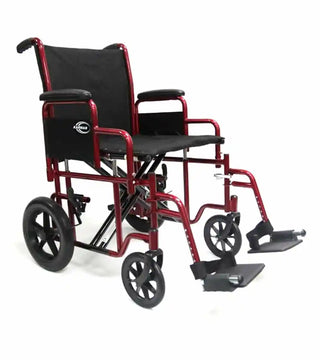 Karman T-92XW Heavy Duty Transport Wheelchair 20"-22" Burgundy Removable Arms