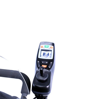 power wheelchair Close-up of a digital device with a screen and control buttons on a white background