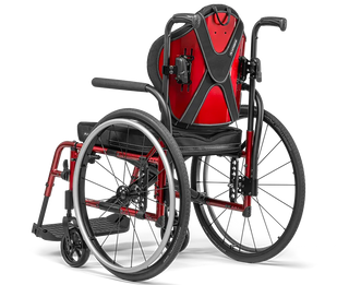 Ki Mobility Axiom Backs with a child seat attachment on a white background