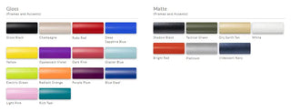 Color swatch chart for glass and accents with various color options.