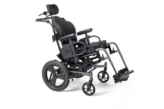 Ki Mobility CR45 Manual Tilt Wheelchair with armrests and footrests on a white background
