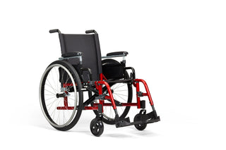 Ki Mobility Catalyst 4C (K0004) Manual Wheelchairwith black seat and red frame on a white background