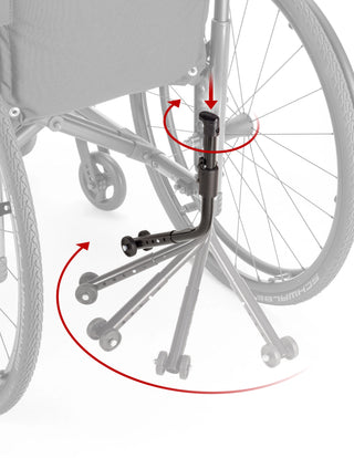 Ki Mobility Catalyst 5Vx Folding Manual Wheelcahir with a footrest attachment mechanism shown on a white background
