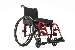Ki Mobility Catalyst 5Vx Folding Manual Wheelcahir with red frame on a white background