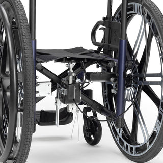 Ki Mobility Catalyst 5 (K0005) Ultra-Lightweight Folding Manuel Wheelchair's wheel and frame on a white background
