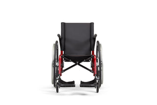 Ki Mobility Catalyst 5 (K0005) Ultra-Lightweight Folding Manuel Wheelchair with red accents on a white background