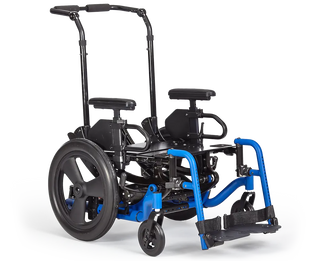 Ki Mobility Focus CR (E1161) Tilt Manual Wheelchair with blue frame and black seat on a white background