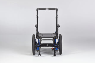 Black and blue Ki Mobility Focus CR (E1161) Tilt Manual Wheelchair frame on a white background