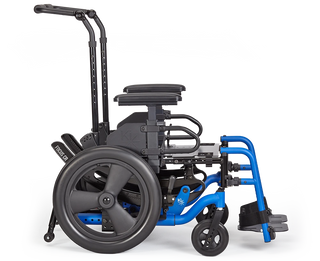 Ki Mobility Focus CR (E1161) Tilt Manual Wheelchair with blue frame and black seat on a white background