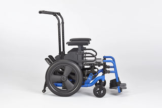 Ki Mobility Focus CR (E1161) Tilt Manual Wheelchair with blue footrests on a white background