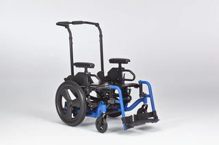 Ki Mobility Focus CR (E1161) Tilt Manual Wheelchair with blue footrests on a white background