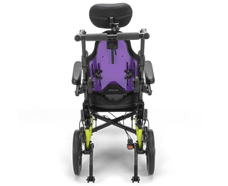 Ki Mobility Little Wave Arc (E1234, E1161) Tilt Pediatric Wheelchair with purple backrest on a white background