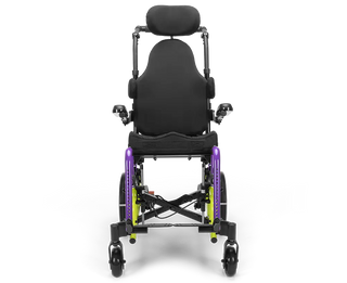 Ki Mobility Little Wave Arc (E1234, E1161) Tilt Pediatric Wheelchair with purple accents on a white background