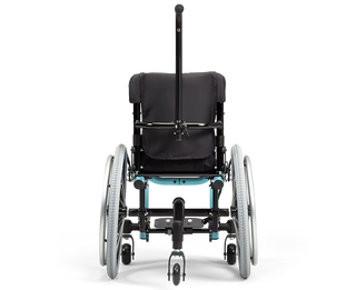 Ki Mobility Little Wave XP (K0005, E1235) Pediatric Ultra-Lightweight Rigid Wheelchair  with blue frame on a white background