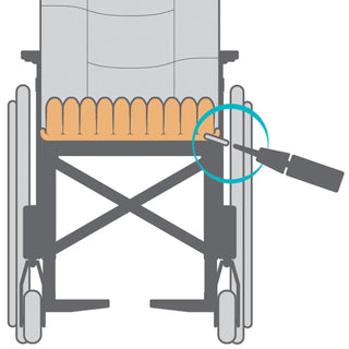 Diagram of a wheelchair with a highlighted component on a white background