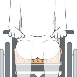 Illustration of a person sitting on a toilet with a focus on the seat area.