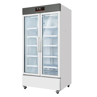 KingsBottle KBU5L756 Upright 2-Door Medical Fridge & Lab Refrigerator with glass doors on a white background