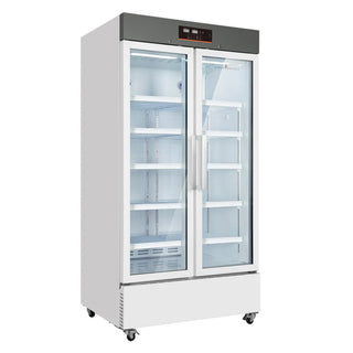 KingsBottle KBU5L756 Upright 2-Door Medical Fridge & Lab Refrigerator with glass doors on a white background