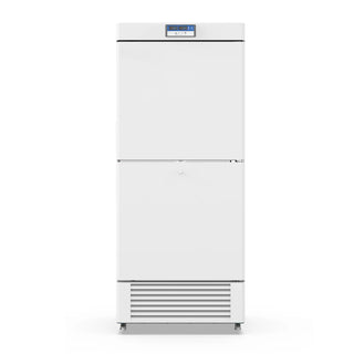White KingsBottle MLF450 Two Chambers Biomedical Freezer with digital display on a white background