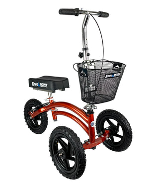 KneeRover All Terrain Steerable Knee Scooter Crutches Alternative in Canyon Orange with basket on a white background