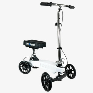 KneeRover F-11 Fusion Knee Scooter White knee scooter with black seat on a white background