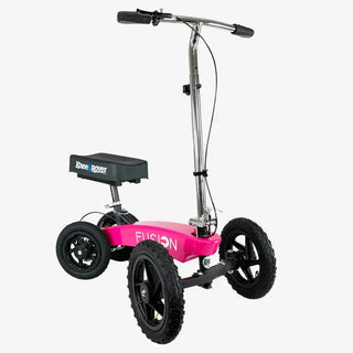 KneeRover FR-12 All Terrain Fusion Knee Scooter Pink scooter with 'Knee Rover' branding on a white background