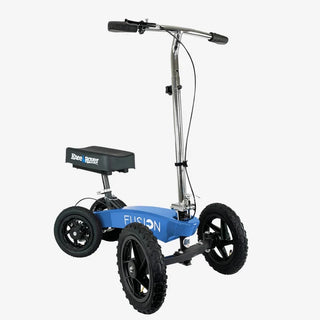KneeRover FR-12 All Terrain Fusion Knee Scooter Blue scooter with black seat on a white background