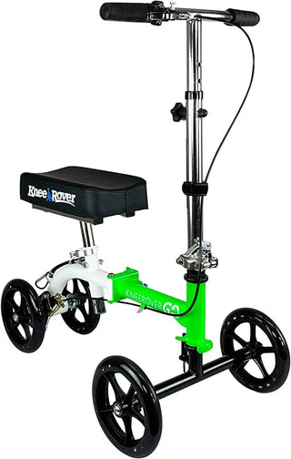 KneeRover GO Knee Walker with green frame and black seat on a white background