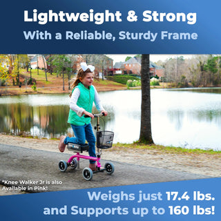 KneeRover KWJR-04 Knee Walker Jr Pediatric and Smaller Adult Knee Scooter Blue, 160 lbs Weight Capacity
