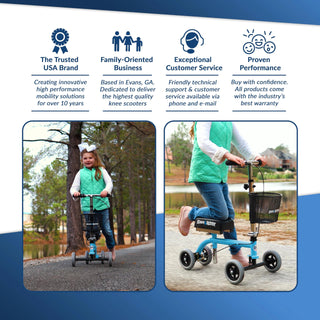 KneeRover KWJR-04 Knee Walker Jr Pediatric and Smaller Adult Knee Scooter Blue, 160 lbs Weight Capacity