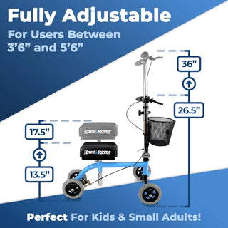KneeRover KWJR-04 Knee Walker Jr Pediatric and Smaller Adult Knee Scooter Blue, 160 lbs Weight Capacity