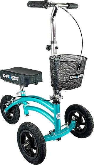 KneeRover Krjr_coastal Jr - Small Adult and Kids All Terrain Knee Scooter with basket on a white background