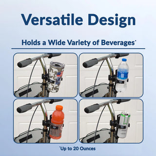 KneeRover Universal Cupholder with various bottles on a light blue background
